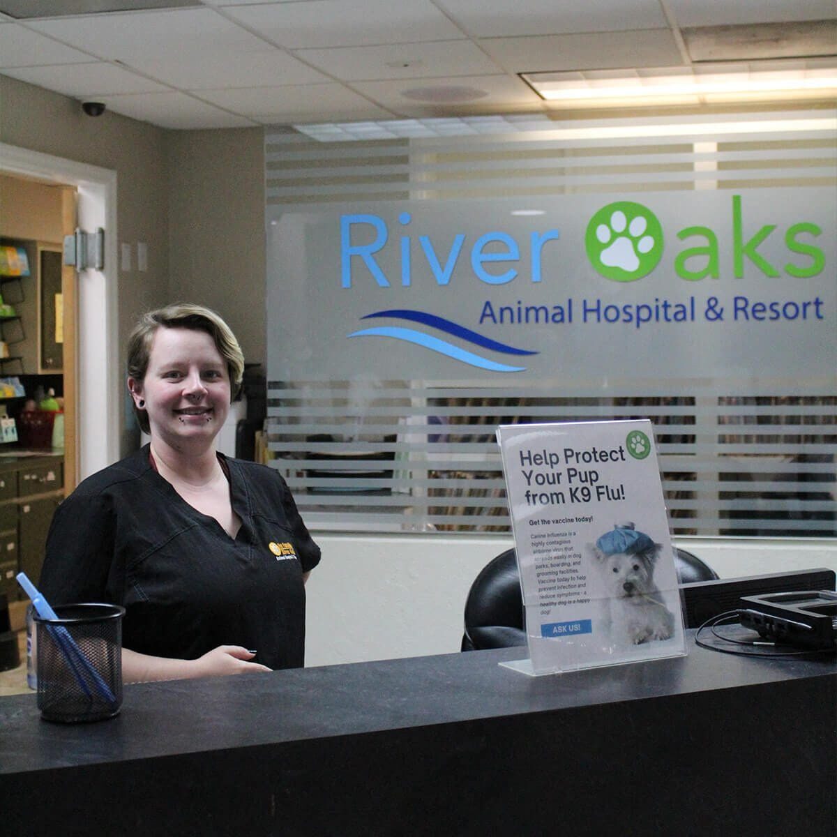 Female Staff Member At Reception Desk